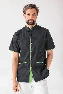 Blouse Beauté Homme - Boutonnée anthracite/vert pomme