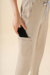 KAERE Pantalon Femme - avec poches cargo et ourlets côtelés sable