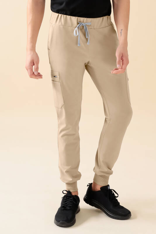 KAERE Pantalon Homme - avec poches cargo et ourlets côtelés sable
