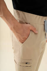 KAERE Pantalon Homme - avec poches cargo et ourlets côtelés sable