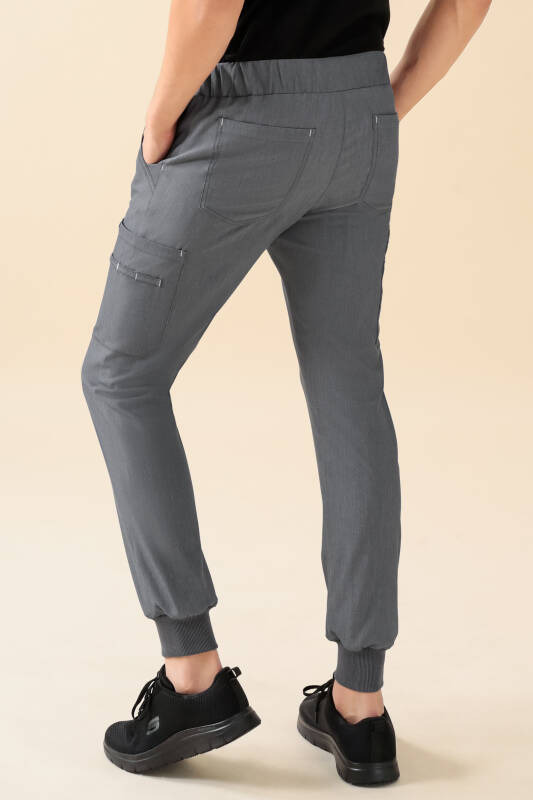 KAERE Pantalon Homme - avec poches cargo et ourlets côtelés gris chiné