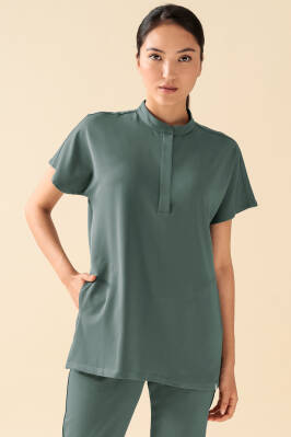 KAERE Tunique Femme - Col officier vert foncé