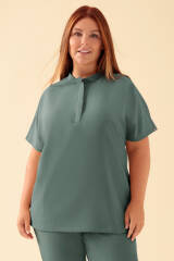 KAERE Tunique Femme - Col officier vert foncé