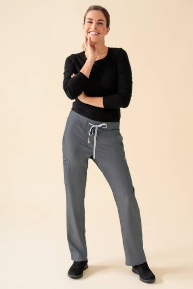 KAERE Pantalon Femme - avec poches cargo Taille courte gris chiné