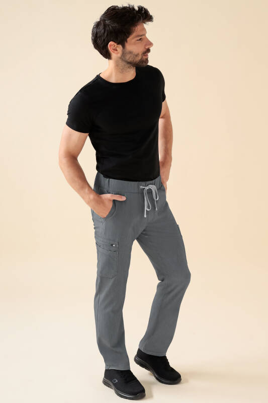 KAERE Pantalon Homme - avec poches cargo Taille courte gris chiné