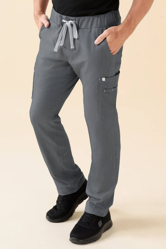 KAERE Pantalon Homme - avec poches cargo Taille courte gris chiné