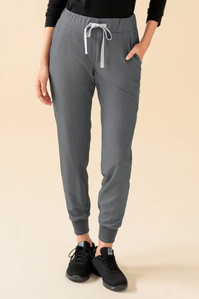 KAERE Pantalon Femme - ourlets côtelés et sans poches cargo gris chiné