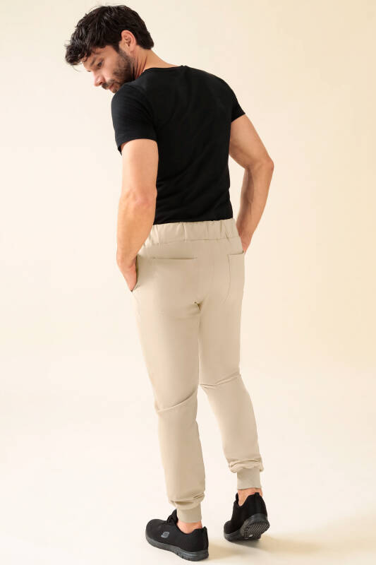 KAERE Pantalon Homme - ourlets côtelés Taille courte et sans poches cargo sable