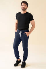 KAERE Pantalon Homme - ourlets côtelés Taille courte et sans poches cargo bleu navy