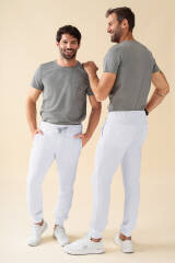 KAERE Pantalon Homme - ourlets côtelés Taille courte et sans poches cargo blanc