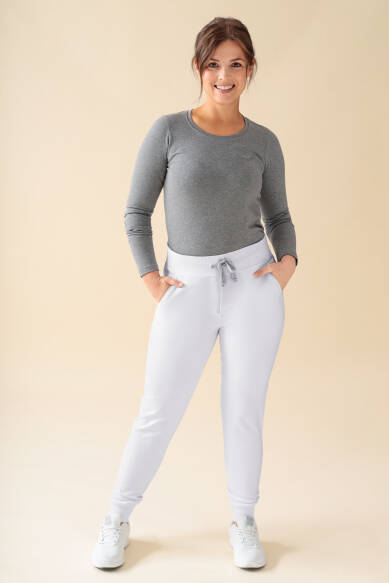 KAERE Pantalon Femme - ourlets côtelés Taille courte et sans poches cargo blanc