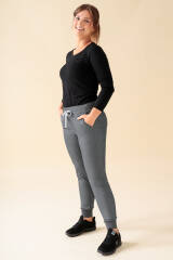 KAERE Pantalon Femme - ourlets côtelés Taille courte et sans poches cargo gris chiné