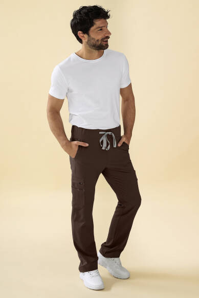 KAERE Pantalon Homme - avec poches cargo Taille courte coffee