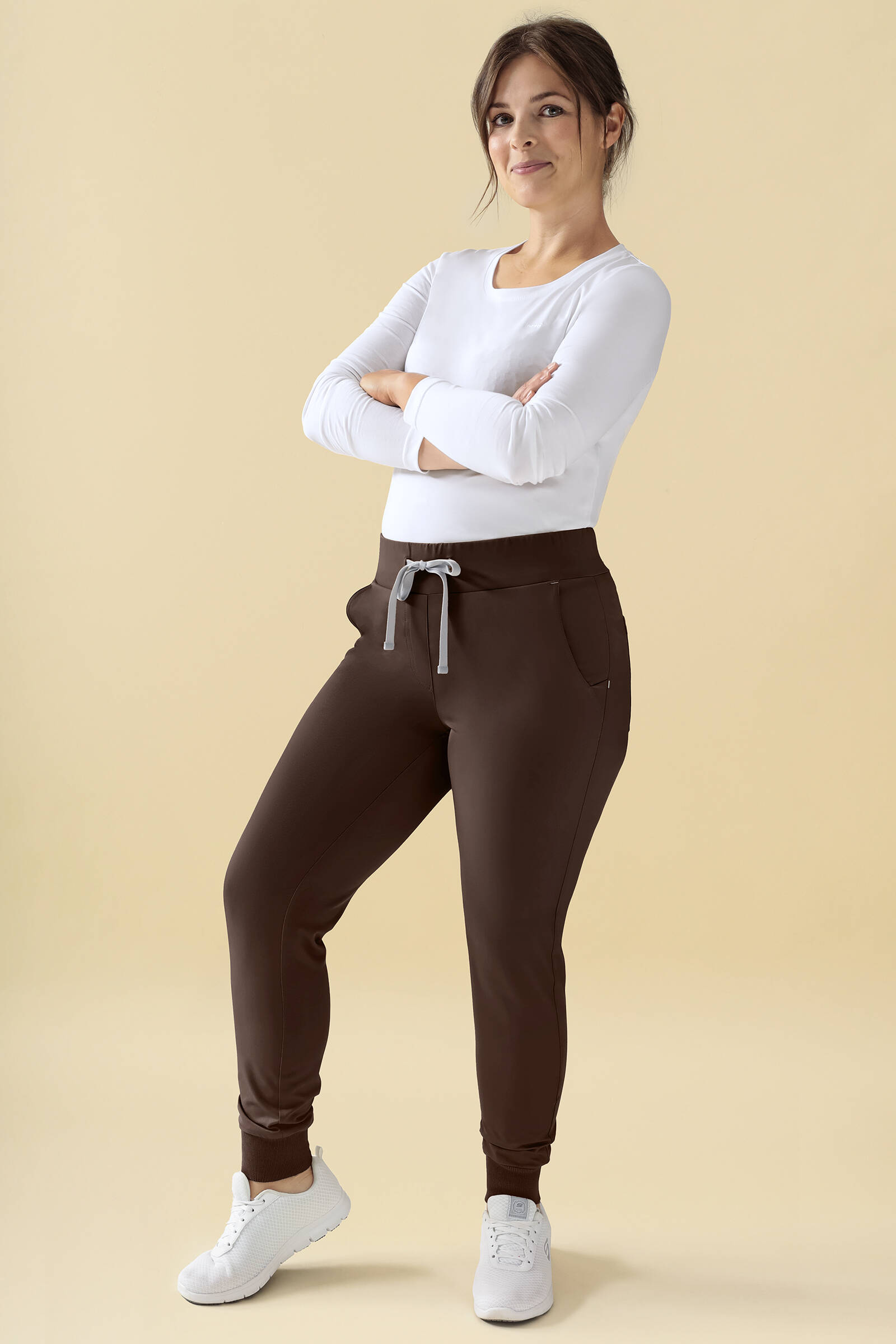 KAERE Arbeitshose Damen - Saumbündchen Kurzgr. ohne Beintaschen coffee, S, Berufsbekleidung.de