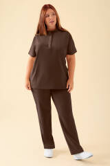 KAERE Tunique Femme - Col officier coffee