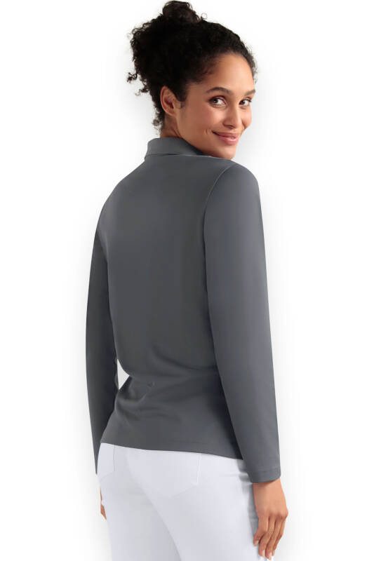 CORE longsleeve dames double face piqué - polokraag steengrijs