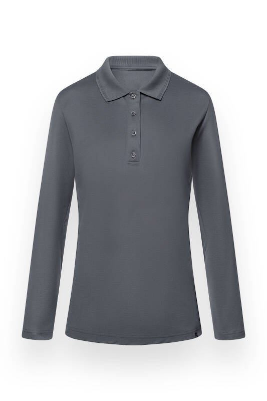 CORE longsleeve dames double face piqué - polokraag steengrijs