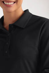 COMFY FLEX Femme, manche longue, maille piquée stretch – Col polo noir