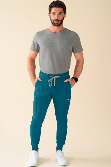 KAERE Pantalon Homme - avec poches cargo et ourlets côtelés Taille courte pétrole