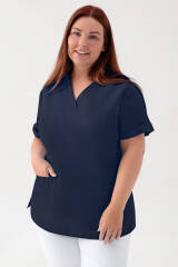 Stretch Damen Schlupfkasack - V-Ausschnitt navy