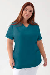 Stretch Schlupfkasack Damen - V-Ausschnitt petrol