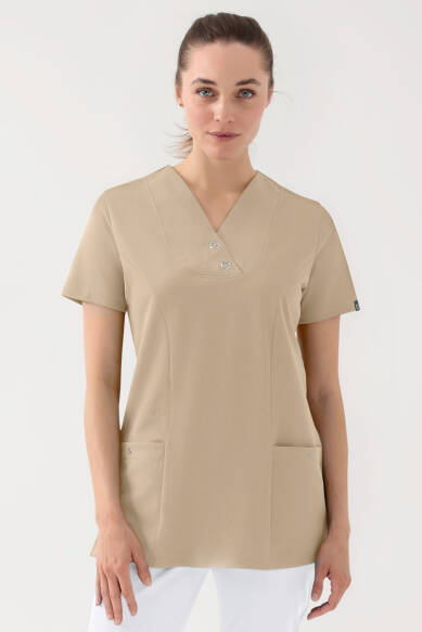 COMFY FLEX Stretch Schlupfkasack Damen - mit Druckknöpfen sand