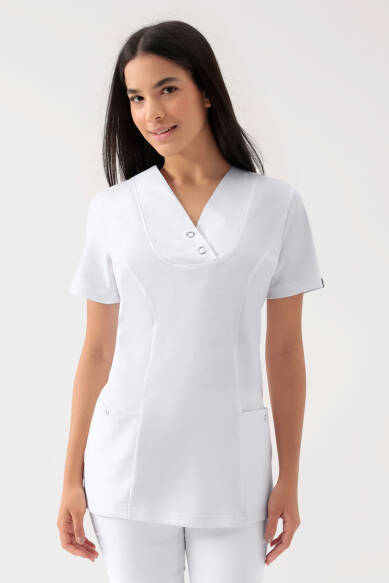 COMFY FLEX Stretch Schlupfkasack Damen - mit Druckknöpfen weiß