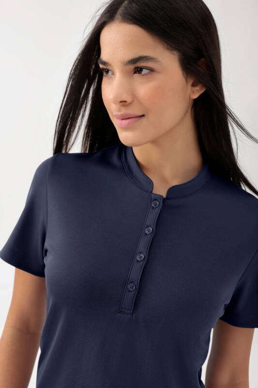 COMFY FLEX Stretch Shirt Damen - Stehkragen navy