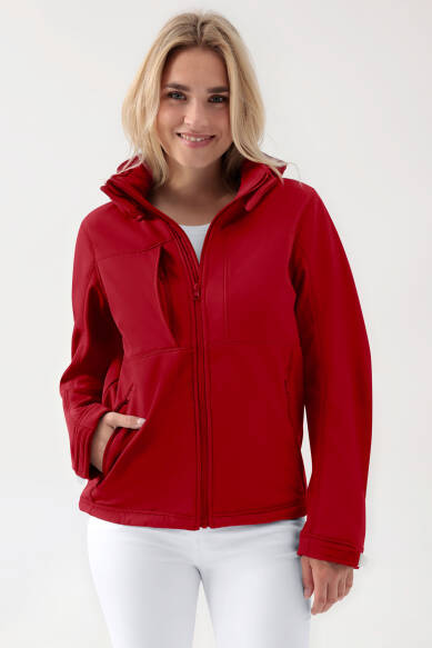 Softshell Jacken Unisex - abnehmbare Kapuze rot