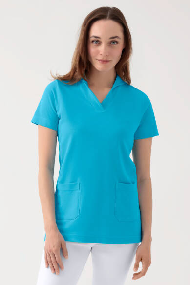 COMFY FLEX Stretch Schlupfkasack Damen - Schalkragen türkis