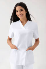 Stretch Schlupfkasack Damen - V-Ausschnitt weiß