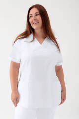 Stretch Schlupfkasack Damen - V-Ausschnitt weiß