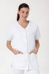 Kasack Damen - Druckknopfleiste weiß