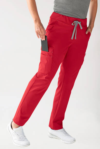 Stretch Hose Damen Kurzgröße - gerader Saum mit Beintaschen hellrot