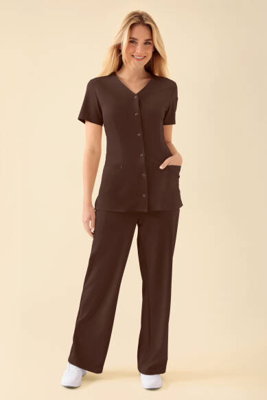 KAERE tuniek dames - drukknoopsluiting coffee