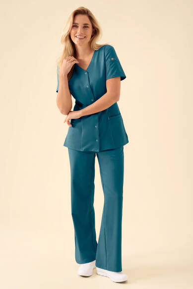 KAERE Blouse Femme - Patte de boutonnage pétrole