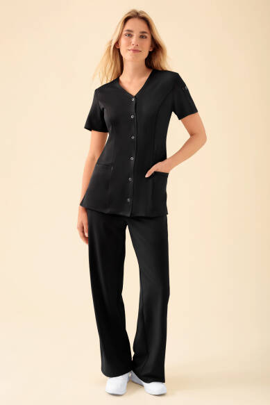 KAERE Blouse Femme - Patte de boutonnage noir