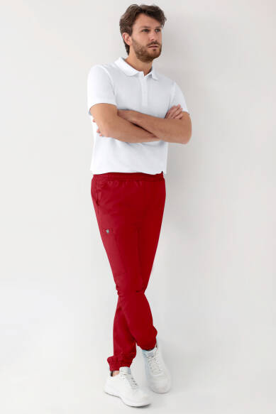 GREEN Pantalon Stretch Homme - Style Jogpant rouge