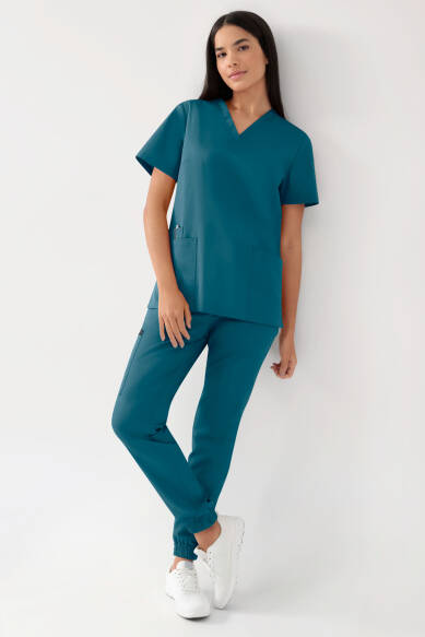 GREEN Tunique Stretch Femme - Décolleté V pétrole