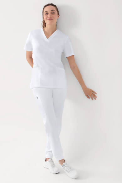 GREEN Stretch oversteektuniek dames - V-hals wit