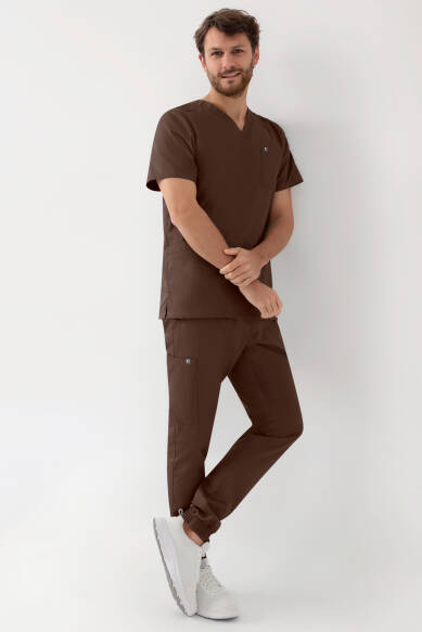 GREEN Tunique Stretch Homme - Décolleté V coffee