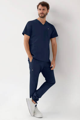 GREEN Stretch oversteektuniek heren - V-hals navy