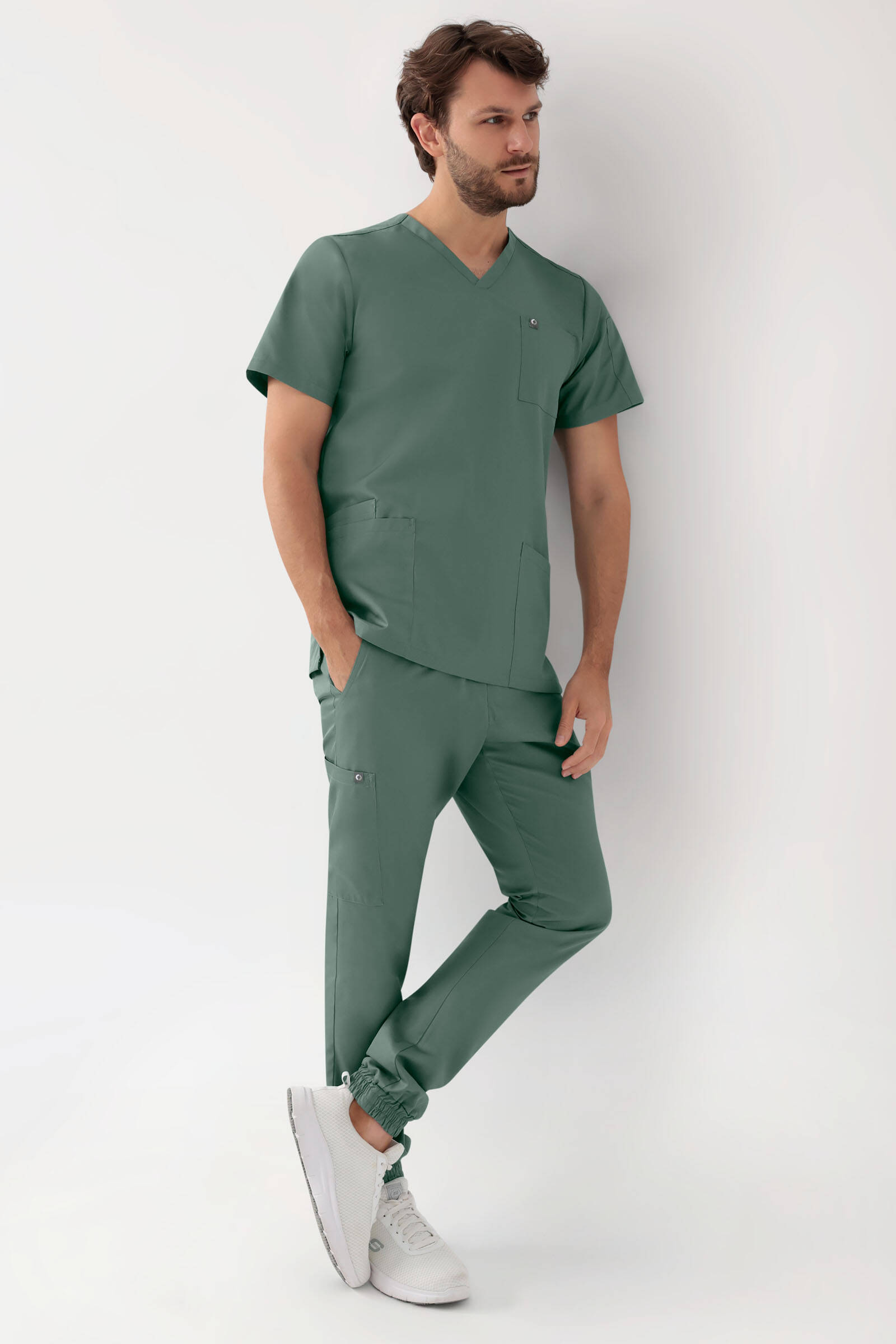 GREEN Stretch Schlupfkasack Herren - V-Ausschnitt dunkelgrün, XL, Berufsbekleidung.de