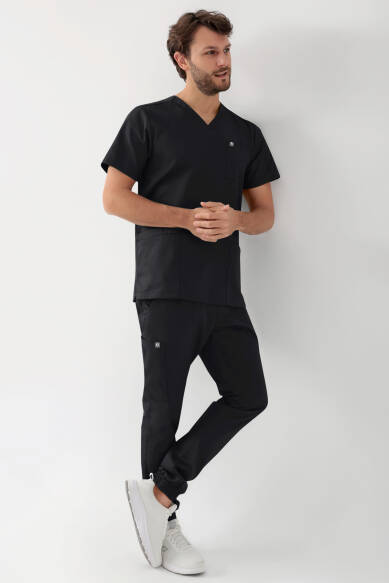 GREEN Stretch Schlupfkasack Herren - V-Ausschnitt schwarz