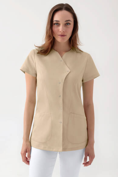 GREEN Stretch Kasack Damen - asymmetrische Druckknopfleiste sand