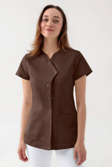 GREEN Blouse Stretch Femme - patte de boutonnage asymétrique coffee