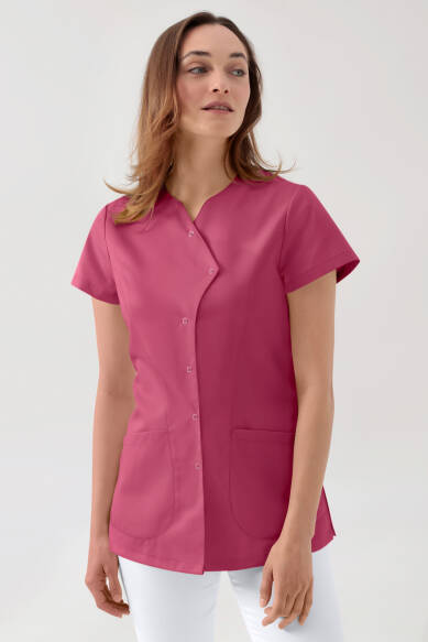 GREEN Stretch Kasack Damen - asymmetrische Druckknopfleiste rosenholz