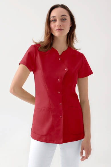 GREEN Blouse Stretch Femme - patte de boutonnage asymétrique rouge