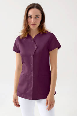 GREEN Blouse Stretch Femme - patte de boutonnage asymétrique prune