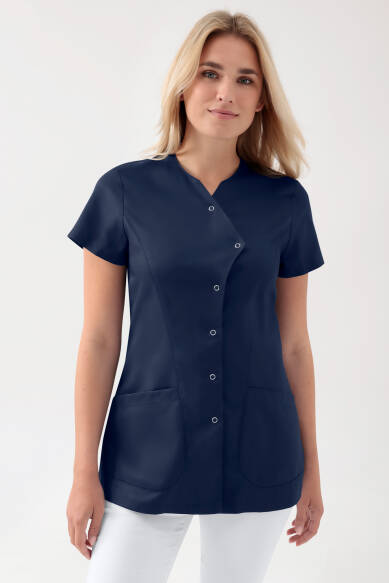 GREEN Stretch Kasack Damen - asymmetrische Druckknopfleiste navy